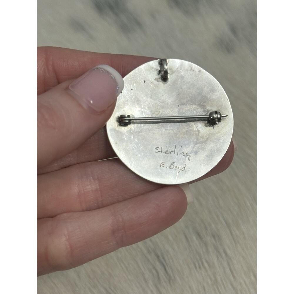 Native American Sterling Silver BOYD Turquoise Coral Opal HummingBird Pendant - Picture 10 of 10